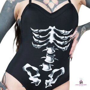 NWT Killstar Show Your Bones Skeleton One-Piece Swimsuit SM